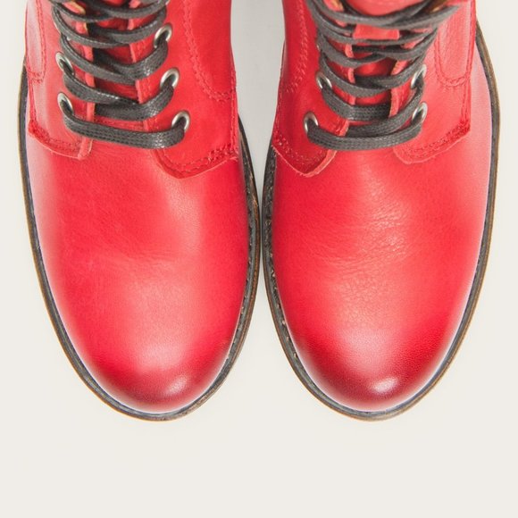RARE Frye Sabrina 6G LaceUp Red Retro Combat Boots - Picture 4 of 16
